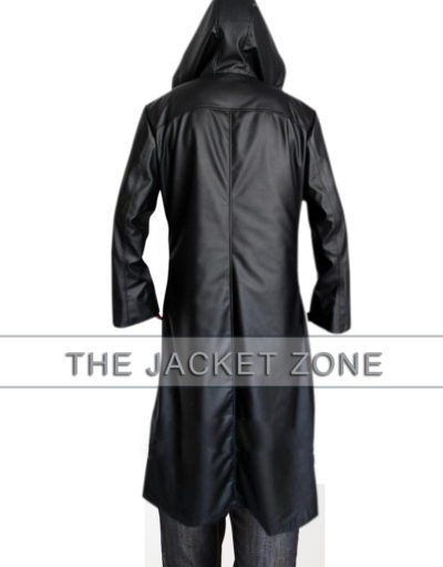 Enigma Hooded Black Leather Trench Coat