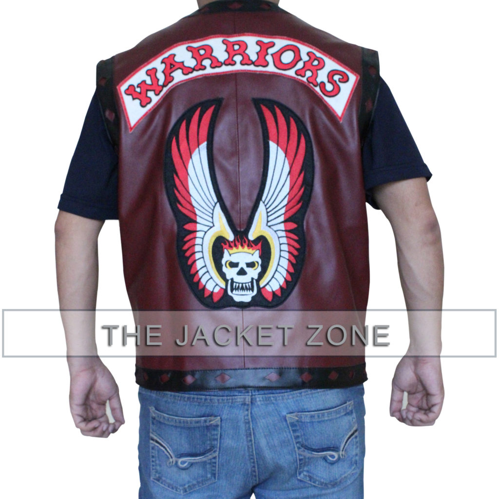 The Warriors Maroon Leather Vest with Patches | 50% OFF