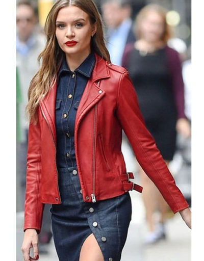 Josephine Skriver Red Leather Jacket
