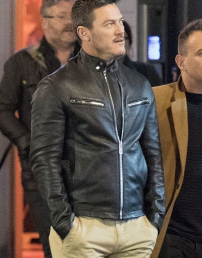 Luke Evans Leather Jacket While Out in London