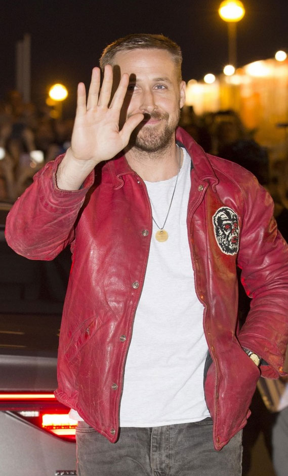 ryan gosling red leather jacket