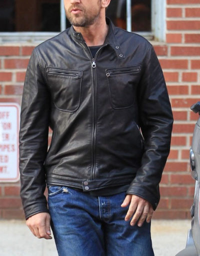 Gerard Butler leather Ferragamo Jacket