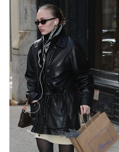 Lily Rose Depp leather jacket
