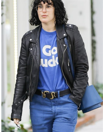 Rumer Willis leather jacket