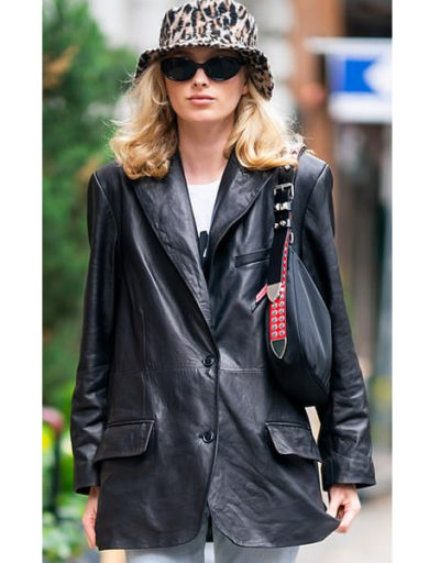 Elsa Hosk leather Coat Jacket