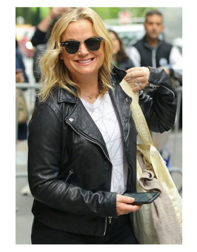 Amy Poehler Steps Out Leather Jacket