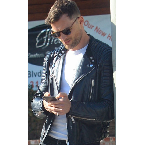 Ed Skrein Beverly Hills leather jacket