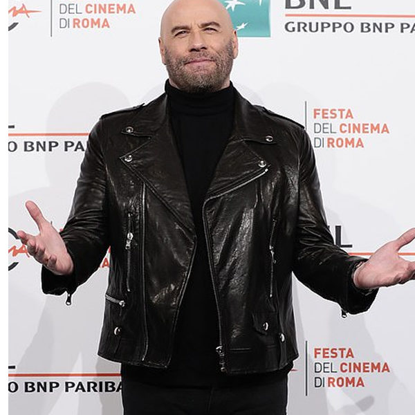 John Travolta Rome Film Festival Leather Jacket