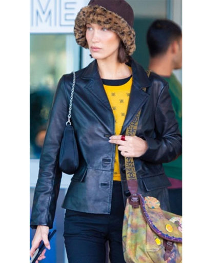 Bella Hadid Airport New York City Leather Jacket
