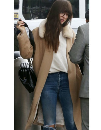 Dakota Johnson Thanksgiving Wool Shearling Coat