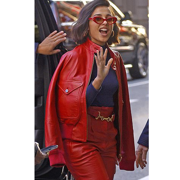 Naomi Scott fiery leather Jacket