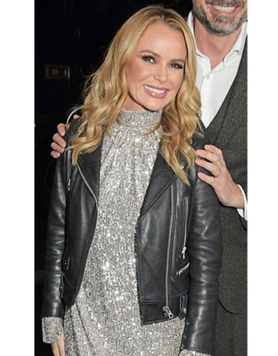 Street Christmas lights Amanda Holden Leather Jacket