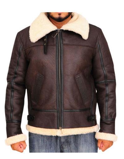 B3 RAF Aviator Real Shearling Brown Sheepskin Leather Flight Bomber Jacket