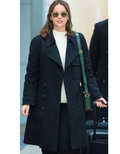 Felicity Jones Wool Black Coat