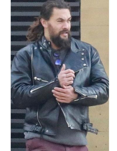 Jason Momoa Rides Motorcycle Christmas Leather Jacket