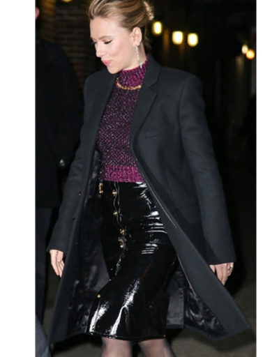 Scarlett Johansson Colbert Studio Black Wool Coat