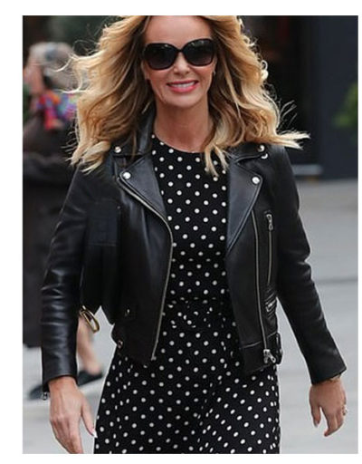 Amanda Holden Heart Radio studios Leather Jacket