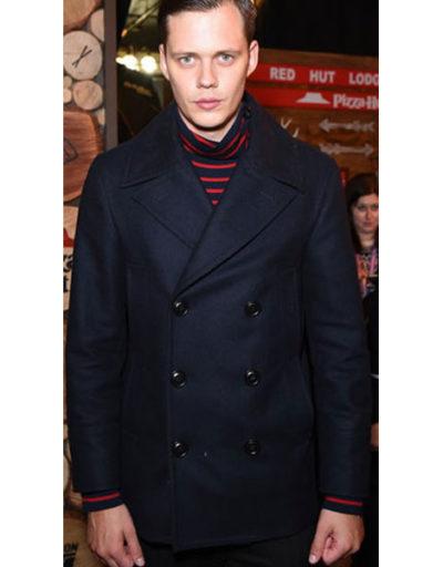 Bill Skarsgard Premiere Blue Wool Coat