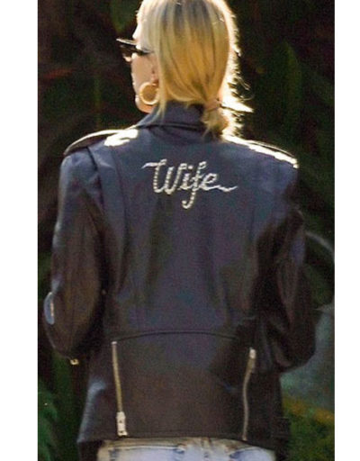 Hailey Bieber Black Biker Leather Wife Jacket