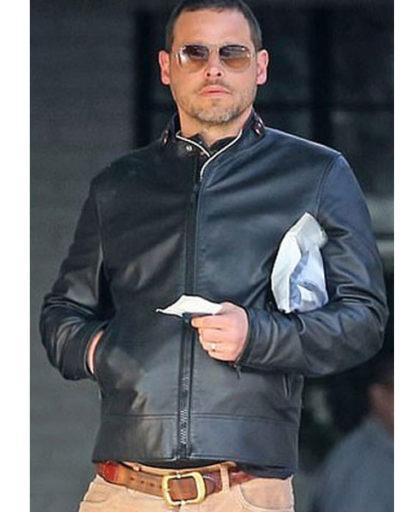 Justin Chambers classic Black leather Bomber Jacket