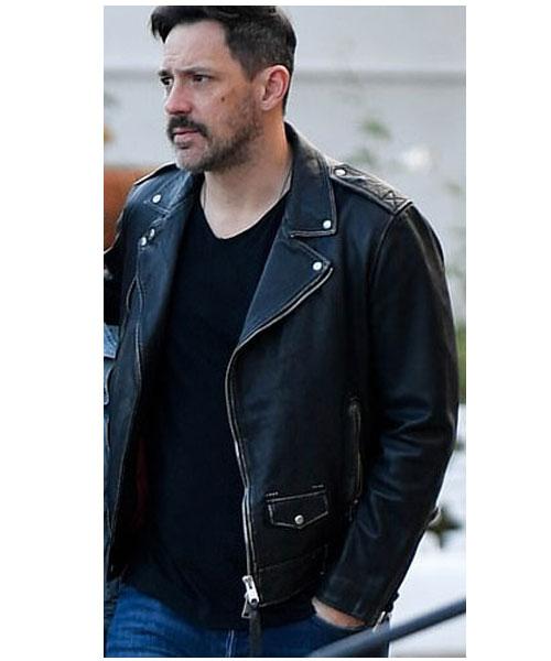 Steve Kazee Black Biker Leather Jacket - Image 2