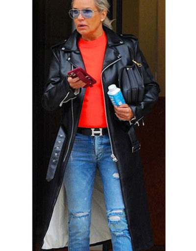 Yolanda Hadid Black Leather Trench Coat