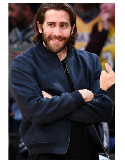 Jake Gyllenhaal Sporting Navy bomber Jacket