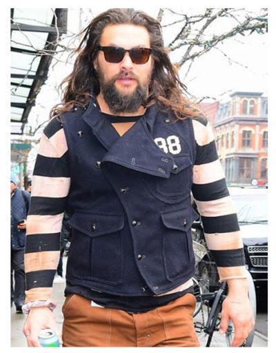 Jason Momoa Flashes NYC Blue Cotton Vest