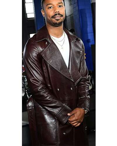 Michael B Jordan Leather Trench Coat