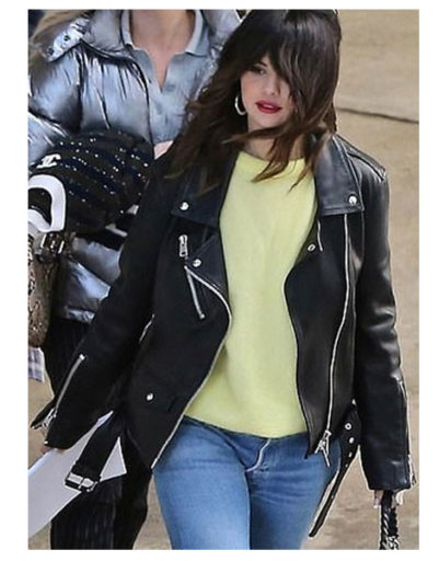 Selena Gomez Rocker Chic Leather Motorcycle Jacket