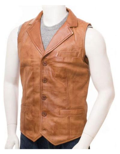 Tan Camel Classical Leather Vest