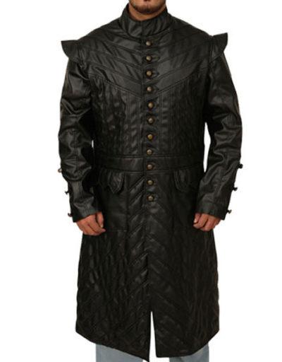 Captain Flint Sails Black Leather Trach Coat