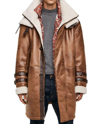 Distressed Double Sided Shearling Leather Trench Coat