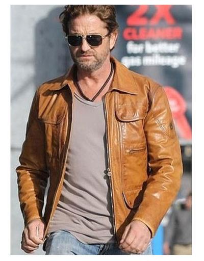 Gerard Butler Signature Cognac Leather Jacket