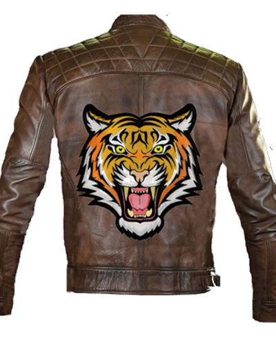 Cafe Racer Tiger Motorcycle Leather Jacket