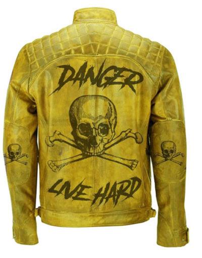 Danger Skull Vintage Yellow Leather Jacket