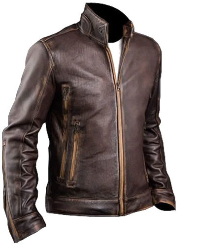 Embossed Skull and Bones Cafe Racer Jacket