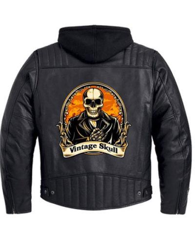 Hoodie Skull Black Leather Jacket