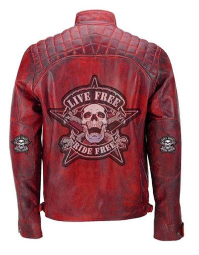 Retro Red Vintage Racer Distressed Leather Jacket