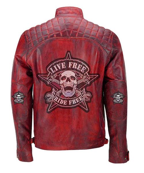 Retro Red Vintage Racer Distressed Leather Jacket