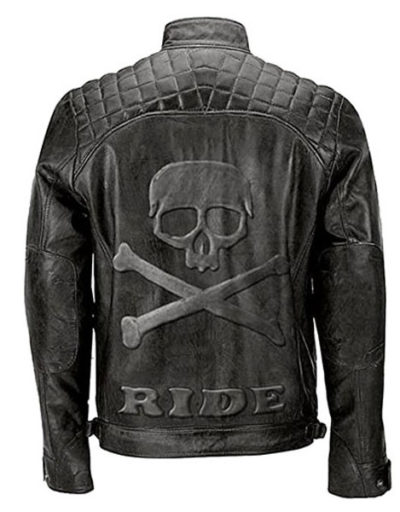 Vintage Black Distressed Embossed Skull Leather Jacket