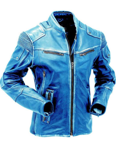 Vintage Blue Skull Leather Jacket