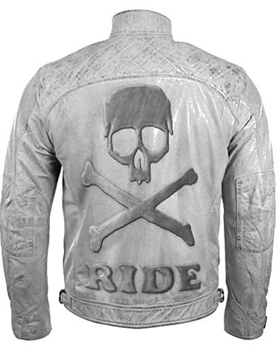 Vintage Distressed Embossed Skull Leather Jacket