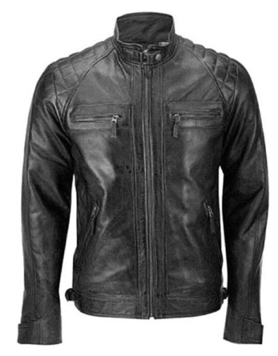 Vintage Embossed Black Skull Leather Jacket