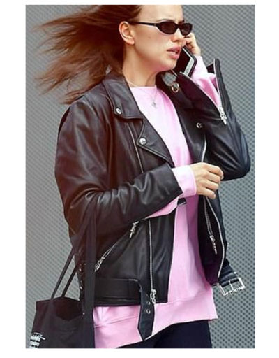 Irina Shayk Black Leather Motorcycle Jacket