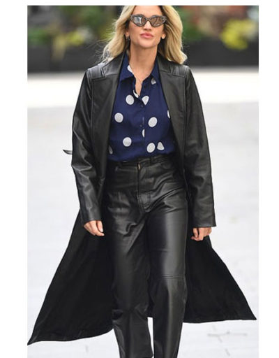 Ashley Roberts Heart FM Black leather Coat