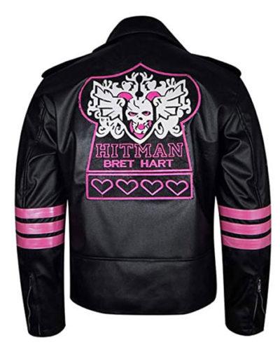 Hitman Bret Hart Wrestler Skull Embroidered Leather Jacket