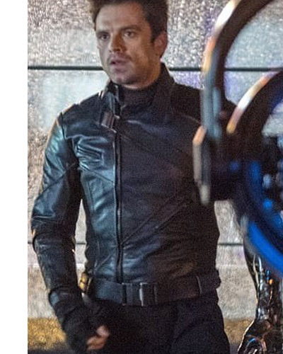 Sebastian Stan Blue Leather Jacket