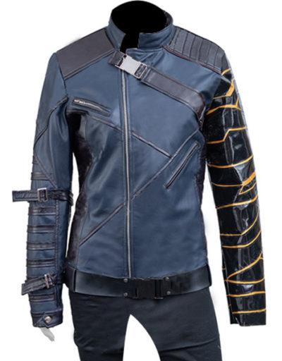 Sebastian Stan Rocks Winter Soldier Blue Leather Jacket