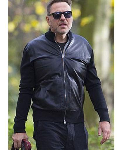 David Walliams walk London Black Leather Jacket